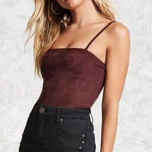 Forever 21 Maroon Faux Suede Boydsuit